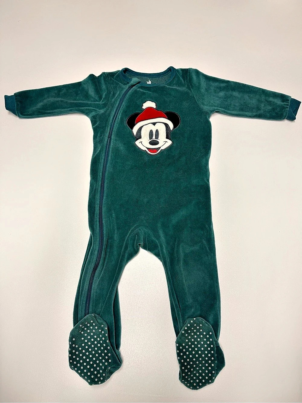Disney Mickey Mouse footie Green Baby 24M Like New